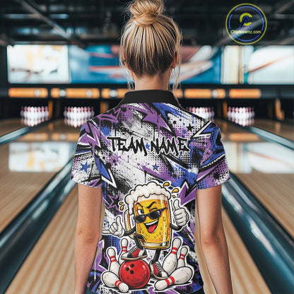 Blue And Purple Graffity Custom Funny Beer Bowling Women Quarter-Zip Shirt, Team Jersey IPHW12165