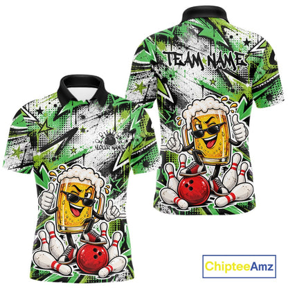 Green Graffity Theme Custom Funny Beer Bowling Men Polo Shirt, Team Jersey IPHW12167