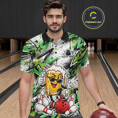 Green Graffity Theme Custom Funny Beer Bowling Men Polo Shirt, Team Jersey IPHW12167