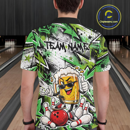 Green Graffity Theme Custom Funny Beer Bowling Men Polo Shirt, Team Jersey IPHW12167