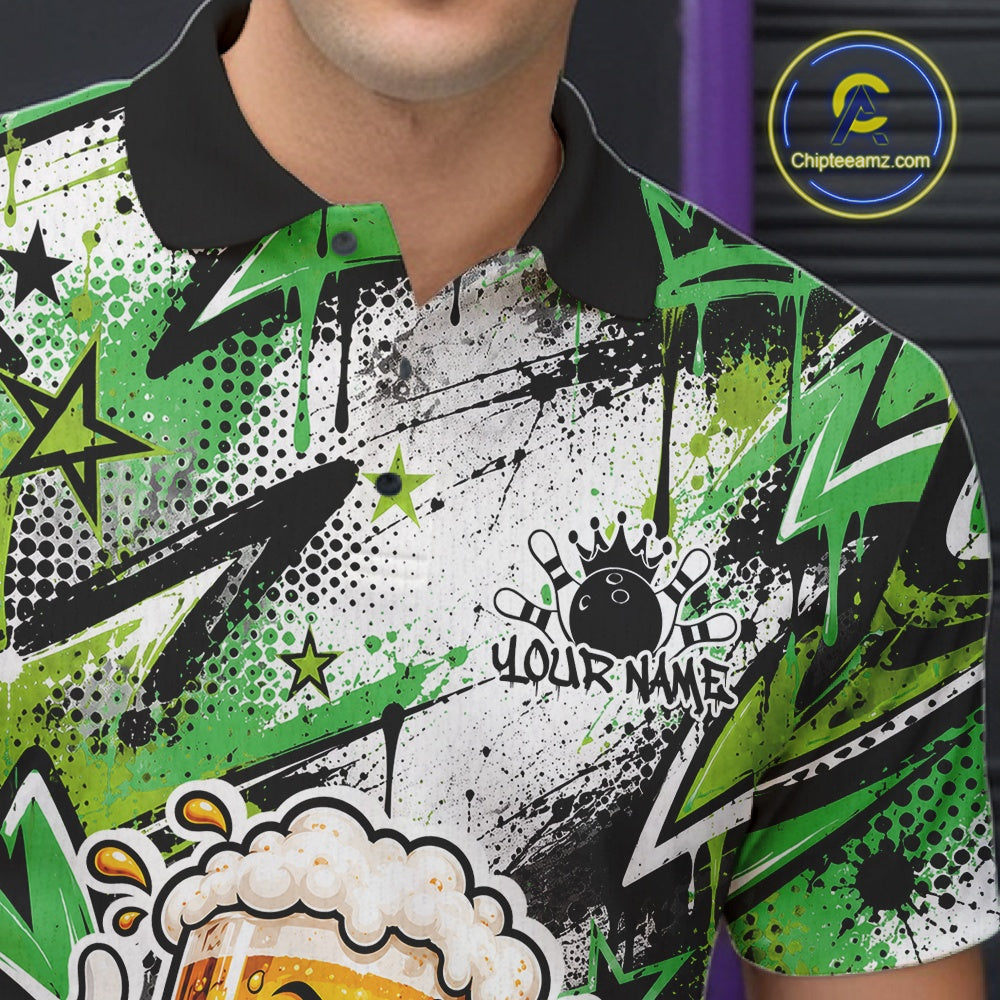 Green Graffity Theme Custom Funny Beer Bowling Men Polo Shirt, Team Jersey IPHW12167