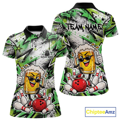 Green Graffity Theme Custom Funny Beer Bowling Women Polo Shirt, Team Jersey IPHW12167
