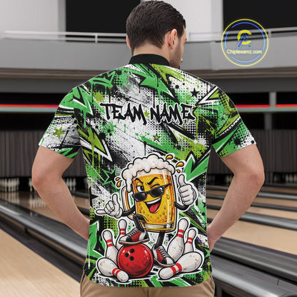 Green Graffity Theme Custom Funny Beer Bowling Men Quarter Zip Shirt, Team Jersey IPHW12167