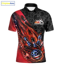 Load image into Gallery viewer, Custom Patriotic Flame Bowling Shirts, American US Flag Bowling Team Jerseys Freedom 4Th Of July Bowling Shirt IPHW10427