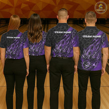 Load image into Gallery viewer, Custom Patriotic Purple Flame Bowling Shirts, US Flag Bowling Team Jerseys Freedom 4Th Of July Bowling Shirt IPHW10430