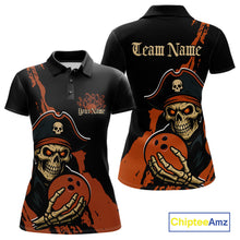Load image into Gallery viewer, Custom Black And Orange Pirate Bowling Women Polo Shirt, Pirate Bowling Team Jerseys IPHW10709