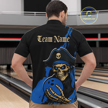 Load image into Gallery viewer, Custom Black And Blue Pirate Bowling Men Quarter-Zip Shirt, Pirate Bowling Team Jerseys IPHW10710
