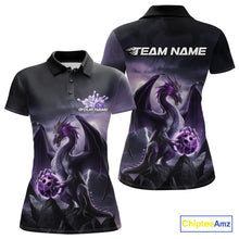 Load image into Gallery viewer, Custom Black And Purple Thunder Lightning Dragon Bowling Women Polo Shirts, Team Outfit IPHW9098