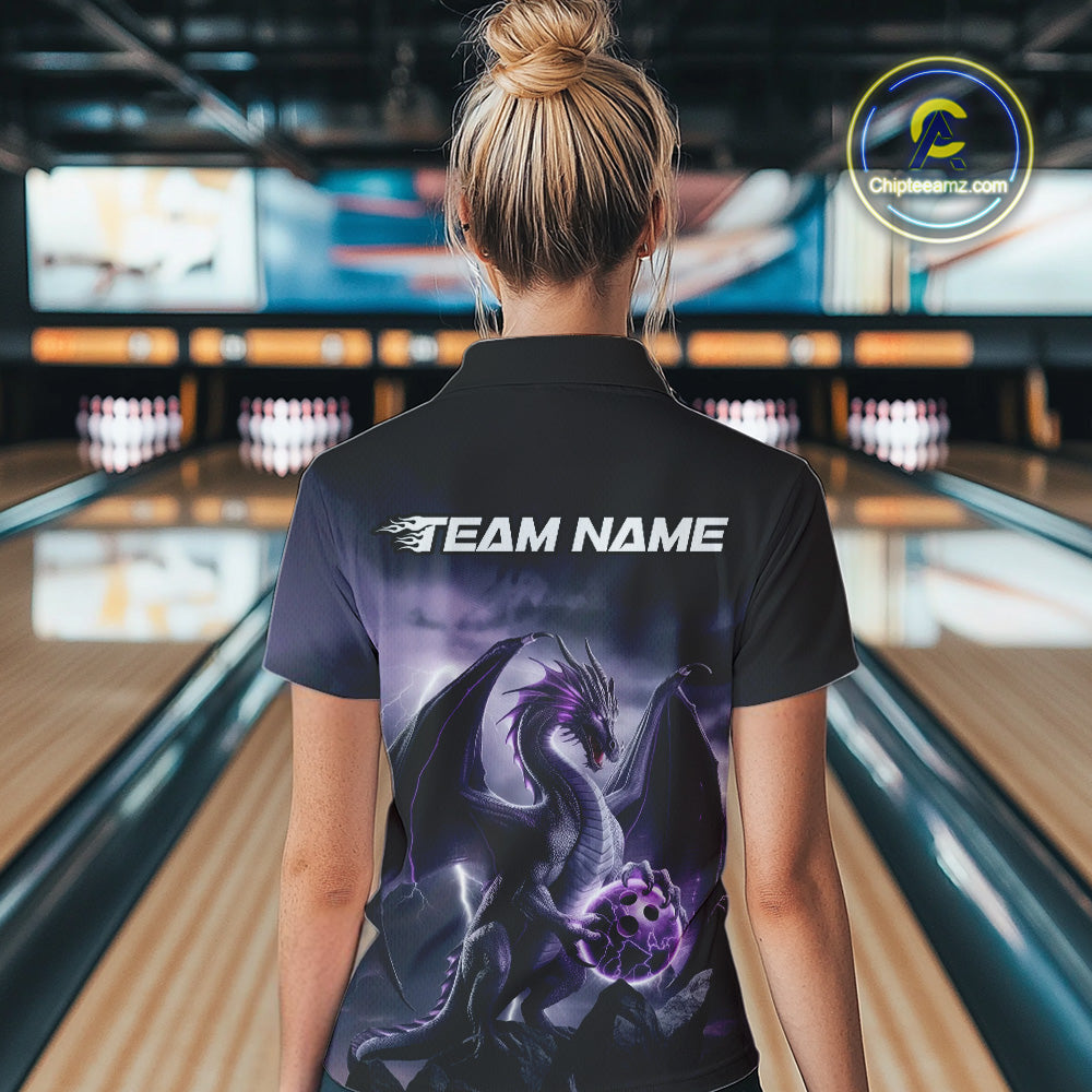 Custom Black And Purple Thunder Lightning Dragon Bowling Women Quarter-Zip Shirts IPHW9098