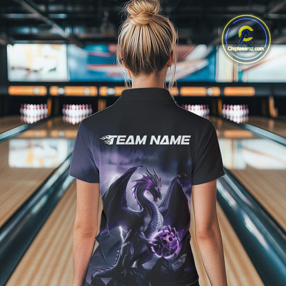 Custom Black And Purple Thunder Lightning Dragon Bowling Women Quarter-Zip Shirts IPHW9098