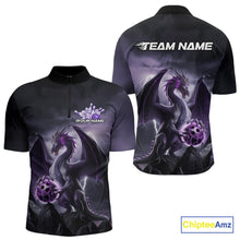 Load image into Gallery viewer, Custom Black And Purple Thunder Lightning Dragon Bowling Men Quarter-Zip Shirts, Team Outfit IPHW9098