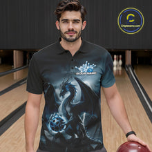 Load image into Gallery viewer, Custom Black And Blue Thunder Lightning Dragon Bowling Men Polo Shirts, Team Outfit IPHW9099