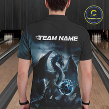 Load image into Gallery viewer, Custom Black And Blue Thunder Lightning Dragon Bowling Men Polo Shirts, Team Outfit IPHW9099
