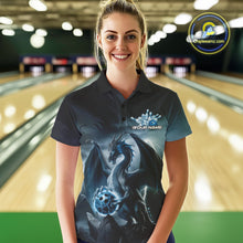 Load image into Gallery viewer, Custom Black And Blue Thunder Lightning Dragon Bowling Women Polo Shirts, Team Outfit IPHW9099