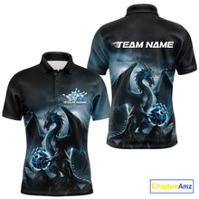 Load image into Gallery viewer, Custom Black And Blue Thunder Lightning Dragon Bowling Men Polo Shirts, Team Outfit IPHW9099