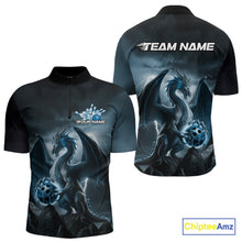 Load image into Gallery viewer, Custom Black And Blue Thunder Lightning Dragon Bowling Men Quarter-Zip Shirts, Team Outfit IPHW9099