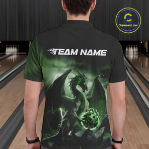 Custom Black And Green Thunder Lightning Dragon Bowling Men Polo Shirts, Team Outfit IPHW9100