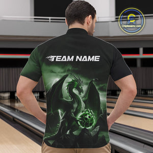 Custom Black And Green Thunder Lightning Dragon Bowling Men Quarter-Zip Shirts, Team Outfit IPHW9100
