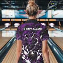 Load image into Gallery viewer, Person wearing a bowling shirt with a dragon design in a bowling alley
