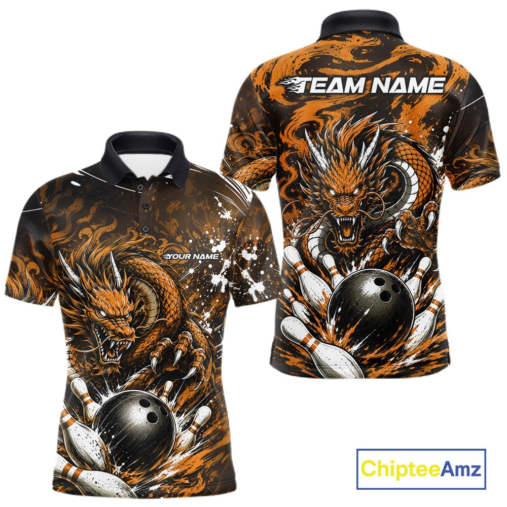 Bowling shirt with dragon design and 'Team Name' text on a white background