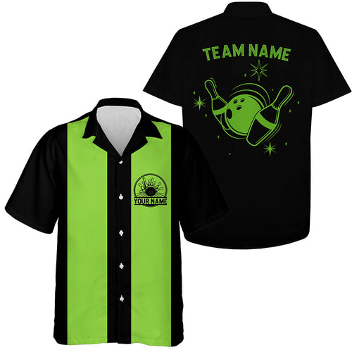 Personalized Black And Green Retro Bowling Shirts For Men, Vintage Women'S Bowling Shirts Team Jerseys IPHW5227