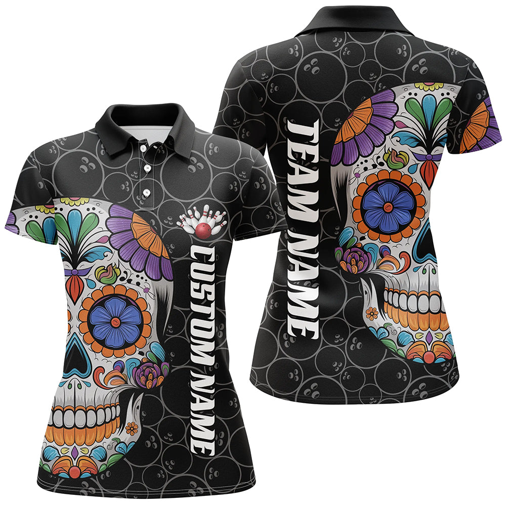 Custom Sugar Skull Ladies Bowling Shirts, Halloween Bowling Team Shirts Bowlers Outfits IPHW7426