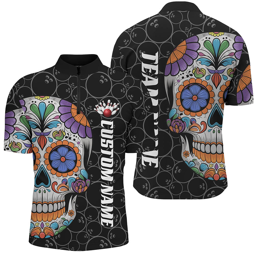 Custom Sugar Skull Bowling Shirts For Men, Halloween Bowling Team Shirts Bowlers Outfits IPHW7426