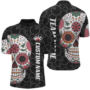 Custom Sugar Skull Bowling Shirts For Men, Halloween Bowling Team Shirts Bowlers Outfits IPHW7427