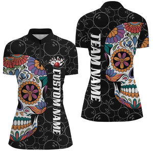 Custom Sugar Skull Ladies Bowling Shirts, Halloween Bowling Team Shirts Bowlers Outfits IPHW7428