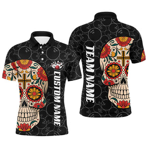 Custom Sugar Skull Bowling Shirts For Men, Halloween Bowling Team Shirts Bowlers Outfits IPHW7429