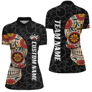 Custom Sugar Skull Ladies Bowling Shirts, Halloween Bowling Team Shirts Bowlers Outfits IPHW7429