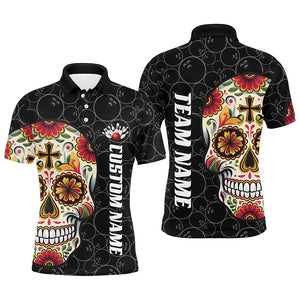 Custom Sugar Skull Bowling Shirts For Men, Halloween Bowling Team Shirts Bowlers Outfits IPHW7430