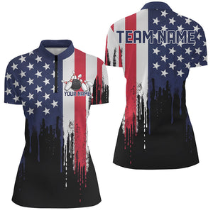 Dripping American Flag Custom Patriotic US Ladies Bowling Shirts, Vintage Bowling Team Shirt IPHW7711