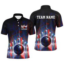 Load image into Gallery viewer, Electric Blue And Red Thunder Lightning Bowling Shirts For Men, Stormy Night Bowling Team Shirt IPHW7714