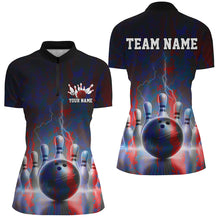 Load image into Gallery viewer, Electric Blue And Red Lightning Women&#39;s Bowling Shirts, Stormy Night Bowling Team Shirt IPHW7714