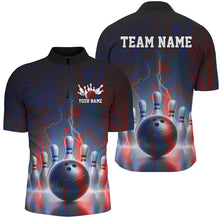Load image into Gallery viewer, Electric Blue And Red Thunder Lightning Bowling Shirts For Men, Stormy Night Bowling Team Shirt IPHW7714