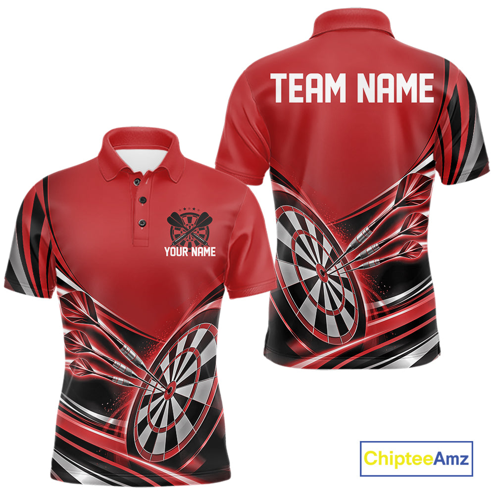 Black And Red Dart Team Men Polo Shirt With Custom Name, Dart Jersey Dart Gift IPHW12568