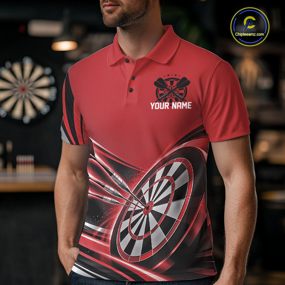 Black And Red Dart Team Men Polo Shirt With Custom Name, Dart Jersey Dart Gift IPHW12568