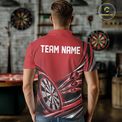 Black And Red Dart Team Men Polo Shirt With Custom Name, Dart Jersey Dart Gift IPHW12568