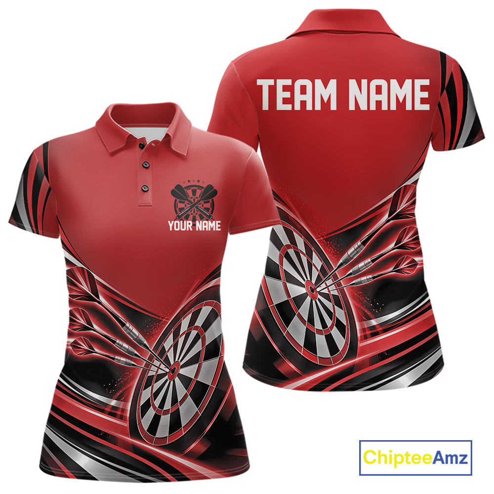 Black And Red Dart Team Women Polo Shirt With Custom Name, Dart Jersey Dart Gift IPHW12568