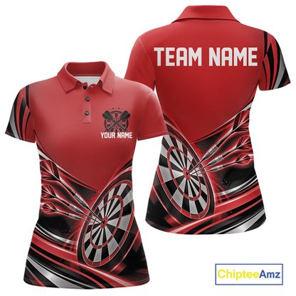 Black And Red Dart Team Women Polo Shirt With Custom Name, Dart Jersey Dart Gift IPHW12568