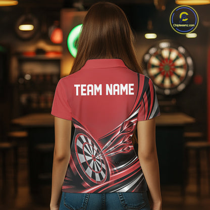 Black And Red Dart Team Women Polo Shirt With Custom Name, Dart Jersey Dart Gift IPHW12568