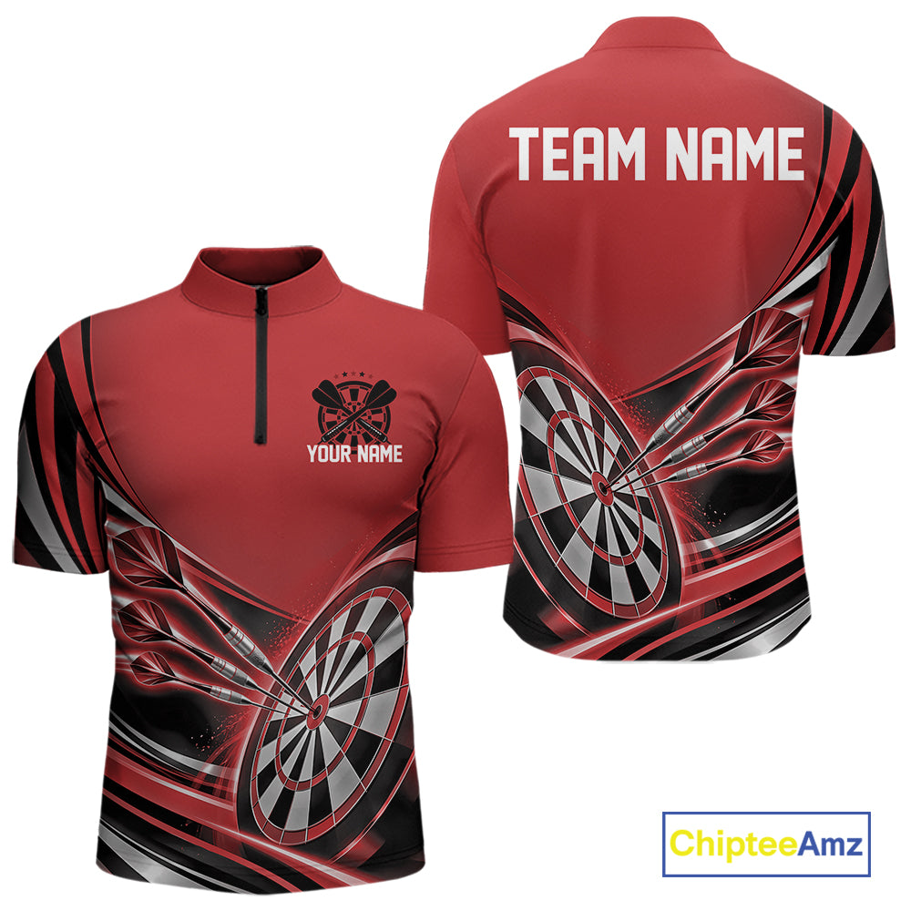 Black And Red Dart Team Men Quarter Zip Shirt With Custom Name, Dart Jersey Dart Gift IPHW12568