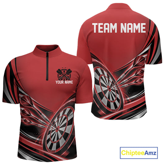 Black And Red Dart Team Men Quarter Zip Shirt With Custom Name, Dart Jersey Dart Gift IPHW12568