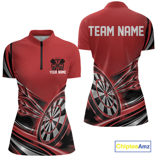Black And Red Dart Team Women Quarter-Zip Shirt With Custom Name, Dart Jersey Dart Gift IPHW12568