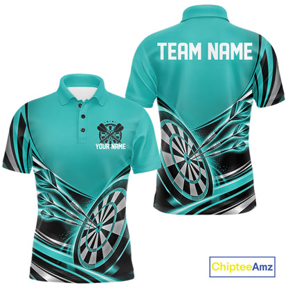 Black And Turquoise Dart Team Men Polo Shirt With Custom Name, Dart Jersey Dart Gift IPHW12569