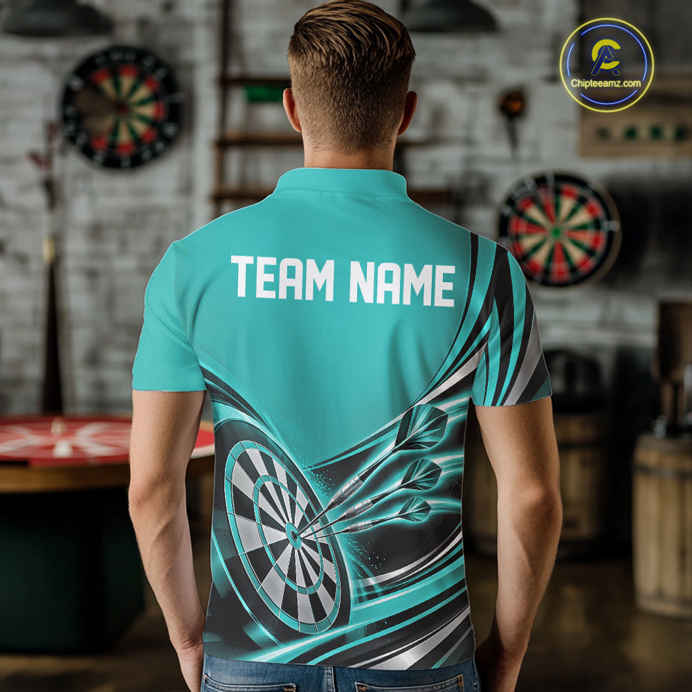 Black And Turquoise Dart Team Men Polo Shirt With Custom Name, Dart Jersey Dart Gift IPHW12569
