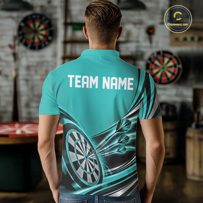Black And Turquoise Dart Team Men Polo Shirt With Custom Name, Dart Jersey Dart Gift IPHW12569