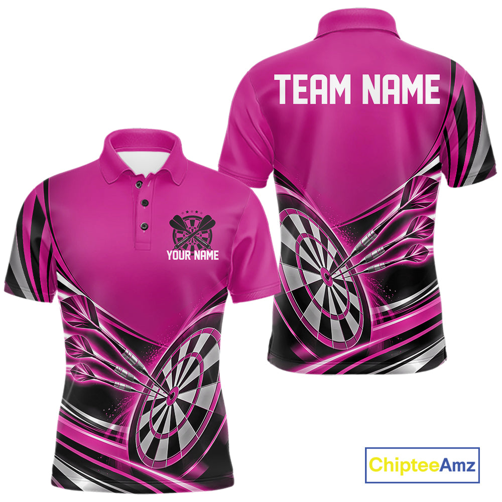 Black And Pink Dart Team Men Polo Shirt With Custom Name, Dart Jersey Dart Gift IPHW12570