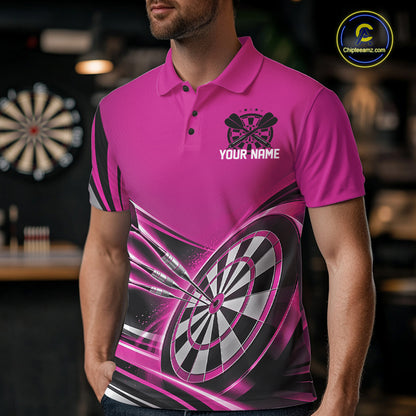 Black And Pink Dart Team Men Polo Shirt With Custom Name, Dart Jersey Dart Gift IPHW12570